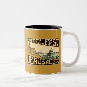 Vintage ad Hotel Fast Jerusalem Two-Tone Coffee Mug