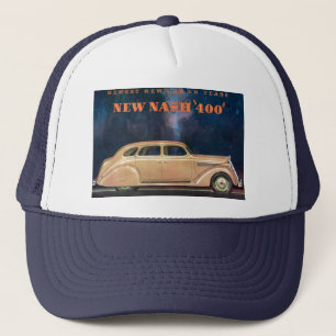 Vintage Ad label New Nash 400 Trucker Hat Cap