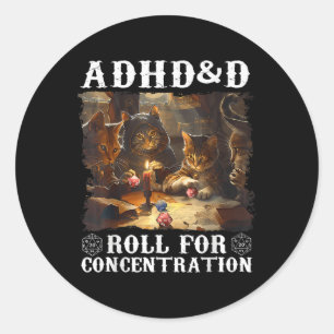 Vintage Adhd&d Roll For Concentration Funny Ga Classic Round Sticker