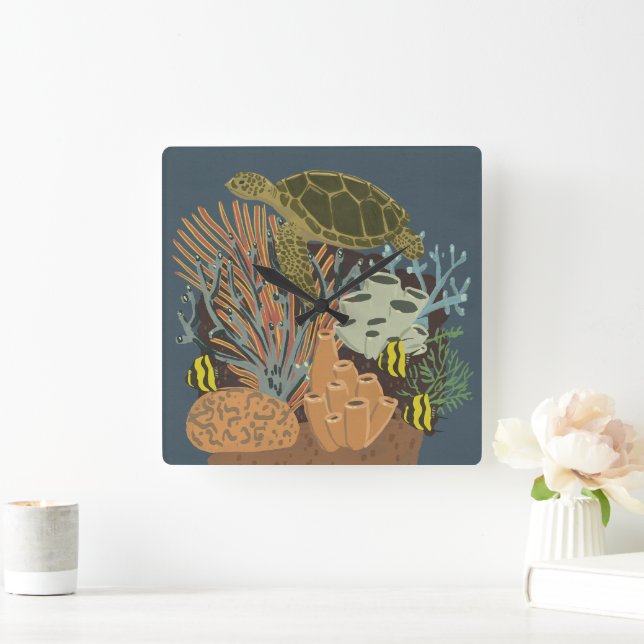 Vintage Adquarium Square Wall Clock (Home)