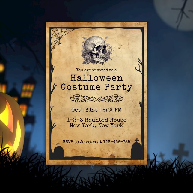 Vintage Adult Elegant Halloween Costume Party Invitation (Adult Costume Themed Halloween Party. Customizable.)