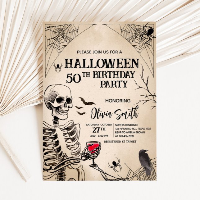 Vintage Adult Skull Halloween Birthday Party Invitation (Adult Vintage Skull Halloween Birthday Party Invitation)