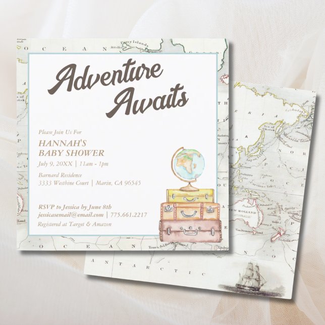 Vintage Adventure Awaits Baby Shower Invitation (Vintage Adventure Awaits Baby Shower Invitation)