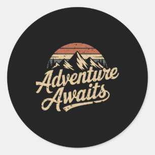 Vintage Adventure Awaits Outdoor Mountains Nature Classic Round Sticker