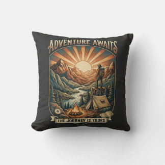 Vintage Adventure Awaits Retro Mountain Cushion