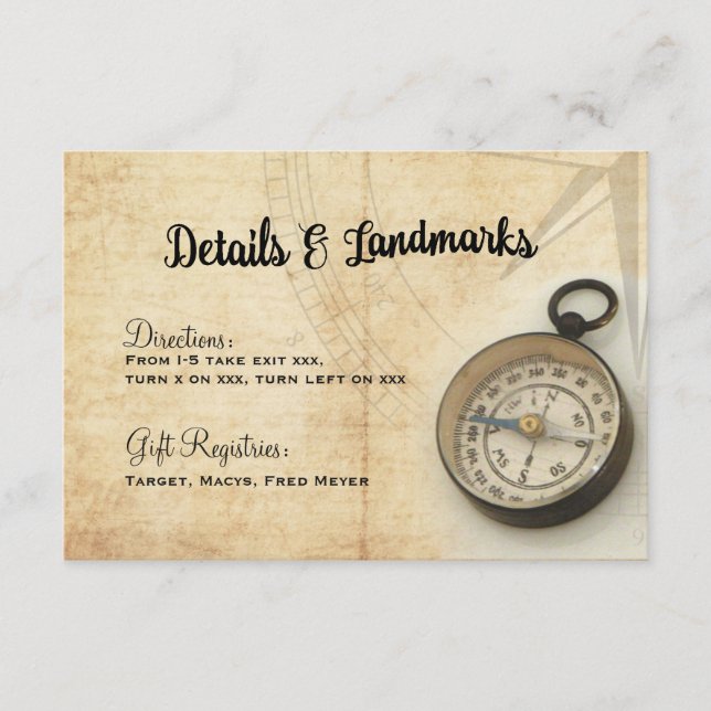 Vintage Adventure Travel Wedding Details Card (Front)