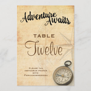 Vintage Adventure Travel Wedding Table Number