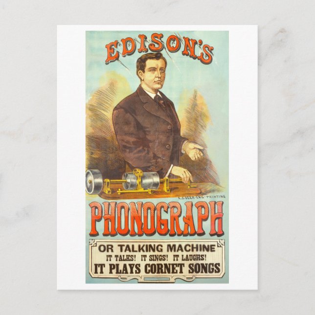 Vintage Advertisement for Edison's Phonograph Postcard (Front)