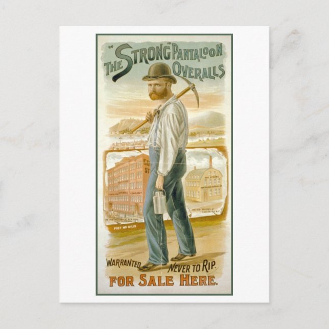 Vintage Advertisement for Strong Overalls Postcard (Front)