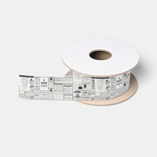 Vintage Advertising Newspaper Satin Ribbon