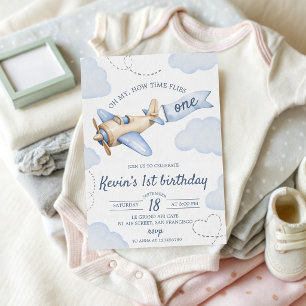 Vintage Aeroplane 1st Birthday Invitation