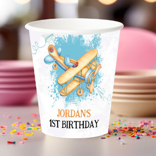 Vintage Aeroplane 1st Birthday Party Paper Cups
