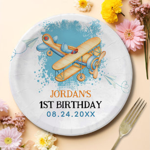 Vintage Aeroplane 1st Birthday Party Paper Plate