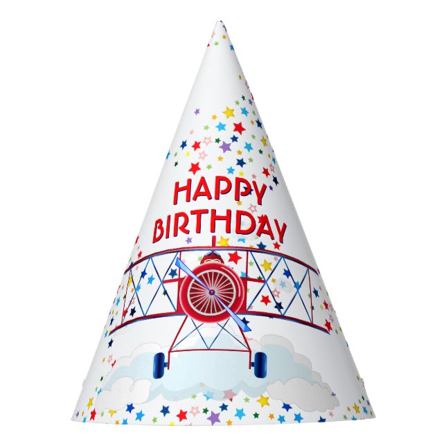 Vintage Aeroplane Airshow Birthday Stars Party Hat (Front)