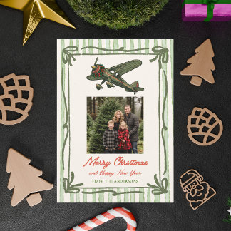 Vintage Aeroplane and Christmas Tree Photo Aviatio Holiday Card