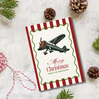Vintage Aeroplane and Christmas Tree Photo Funny Holiday Card