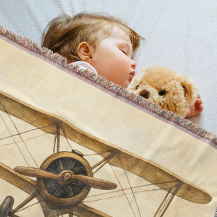 Vintage Aeroplane Antique Biplane Aviation Aviator Throw Blanket