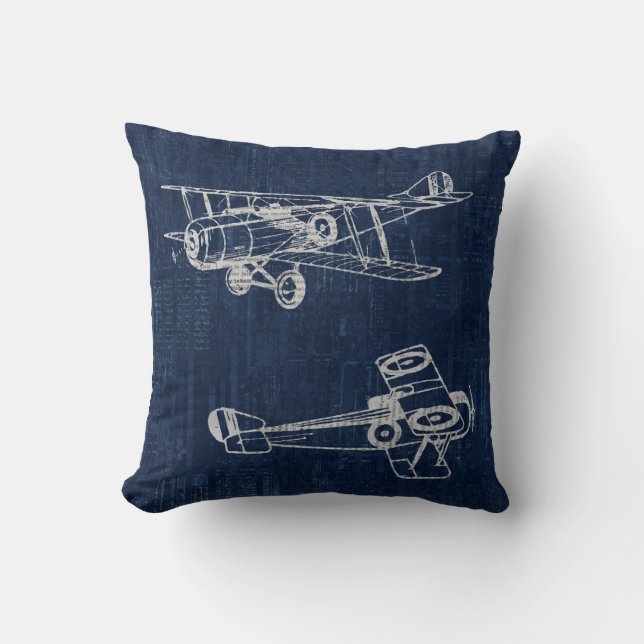 Vintage Aeroplane Art Newspaper Text & Script Styl Cushion (Front)