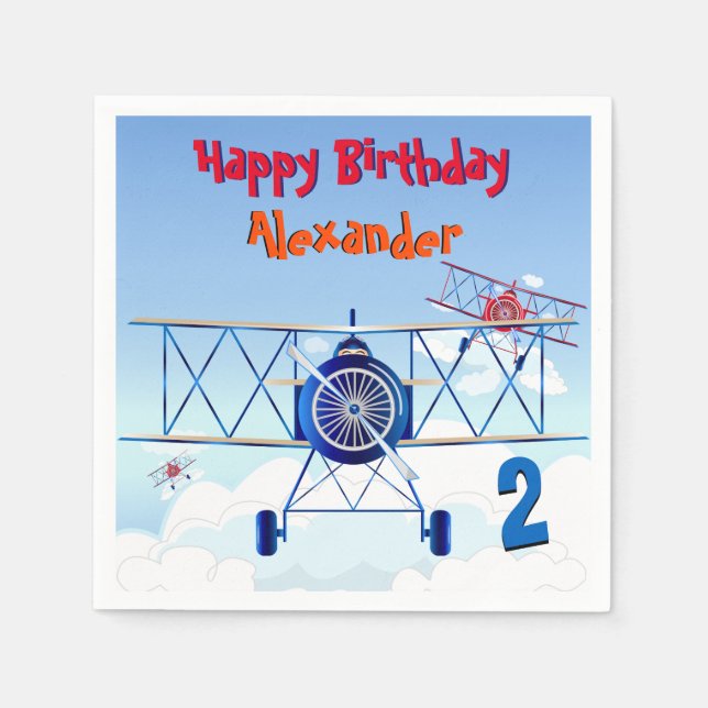 Vintage Aeroplane Aviator Birthday Party Napkin (Front)