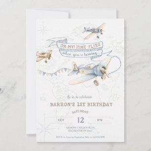 Vintage Aeroplane Aviator Pilot 1st Birthday Invitation