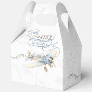 Vintage Aeroplane Aviator Pilot 1st Birthday Thank Favour Box