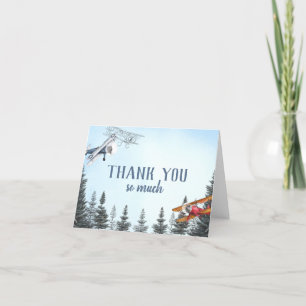 Vintage Aeroplane Baby Boy Folded Thank You Card