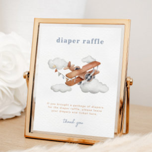 Vintage Aeroplane Baby Shower Diaper Raffle Sign