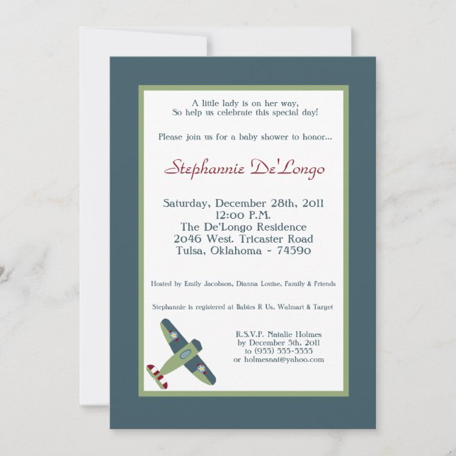 Vintage Aeroplane Baby Shower Invitation (Front)