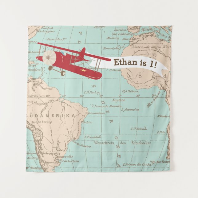 Vintage Aeroplane Birthday/Baby Shower Banner Tapestry (Front)