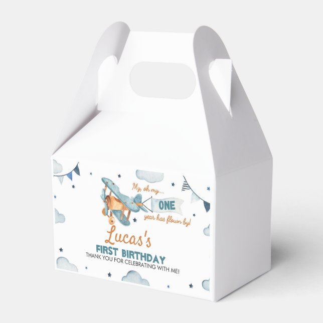 Vintage Aeroplane Birthday Favour Box (Front Side)