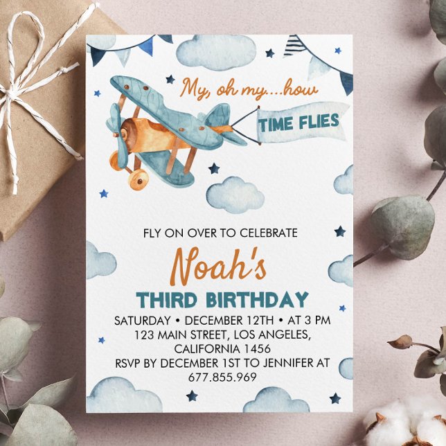 Vintage Aeroplane Birthday Invitation Time Flies (Creator Uploaded)