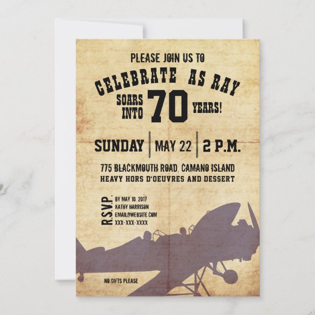 Vintage Aeroplane Birthday Invite (Front)