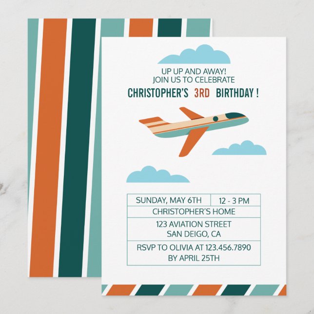 Vintage Aeroplane Birthday Party/Aeroplane Party Invitation (Front/Back)