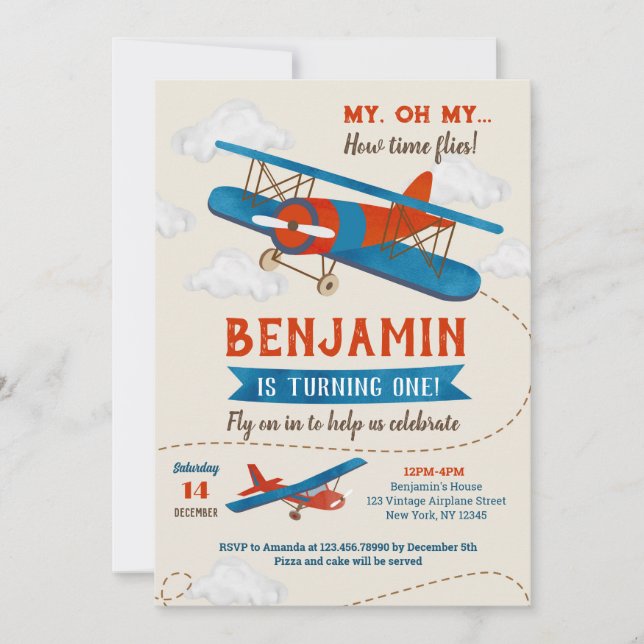 Vintage Aeroplane Birthday Party Invitations (Front)