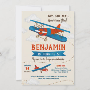Vintage Aeroplane Birthday Party Invitations