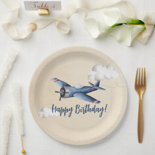 Vintage Aeroplane Birthday Party Paper Plate