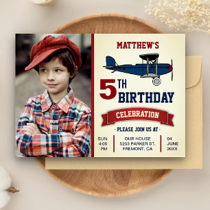 Vintage Aeroplane Birthday Party Photo Invitation