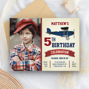 Vintage Aeroplane Birthday Party Photo Invitation Postcard