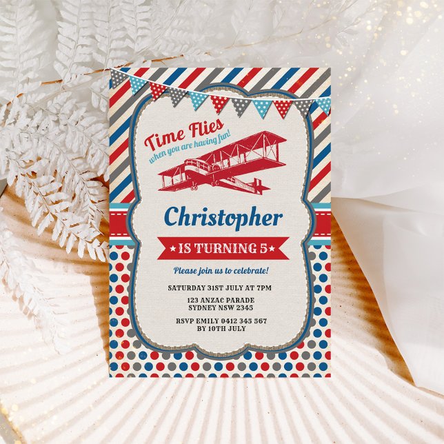 Vintage Aeroplane Birthday Pilot Adventure Invite (Creator Uploaded)