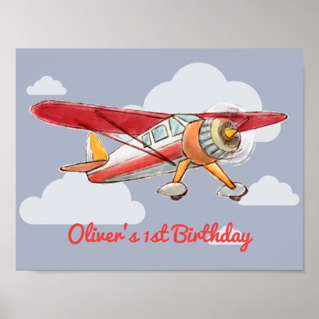Vintage Aeroplane Birthday Poster (Front)