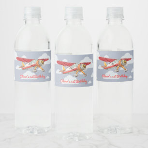 Vintage Aeroplane Birthday Water Bottle Label