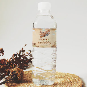 Vintage Aeroplane Birthday Water Bottle Label