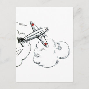Vintage Aeroplane Black and White Drawing Postcard