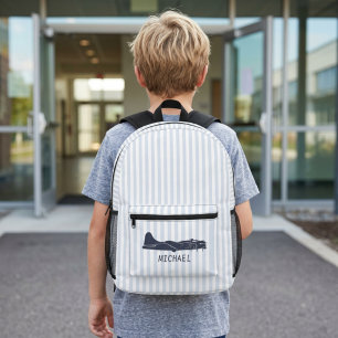 Vintage Aeroplane Blue and White Stripes Custom Printed Backpack