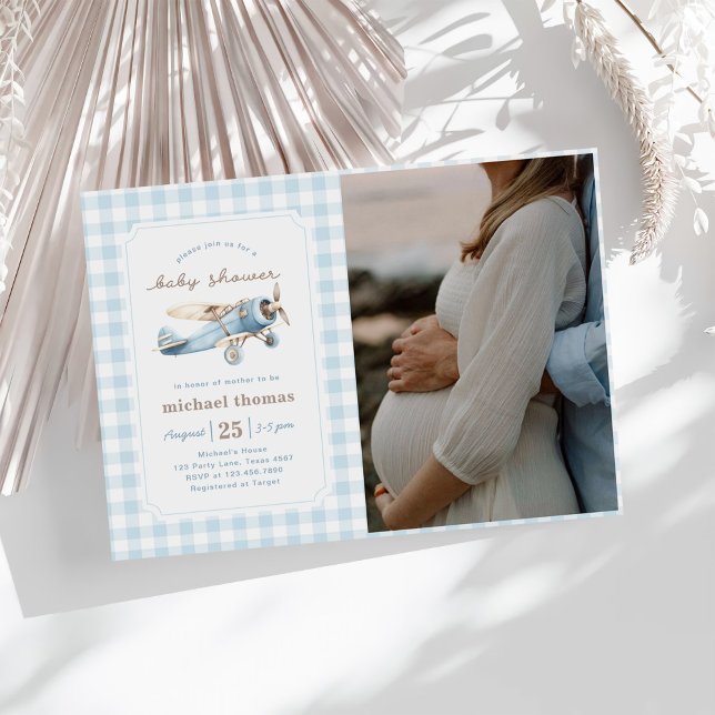 Vintage Aeroplane Boy Baby Shower Photo Invitation (Creator Uploaded)