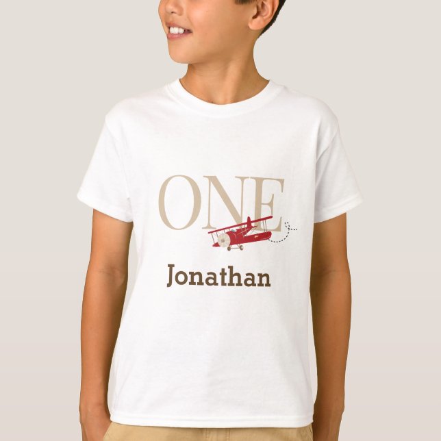 Vintage Aeroplane Boy Birthday Tshirts with Age (Front)