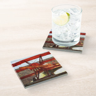 Vintage Aeroplane by Shirley Taylor Glass Coaster