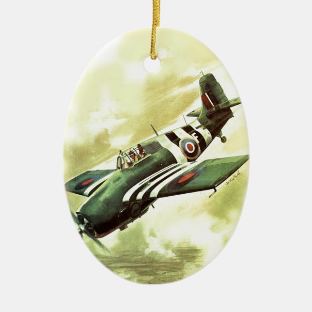 Vintage Aeroplane Ceramic Tree Decoration (Front)