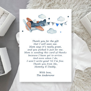 Vintage Aeroplane Clouds Baby Shower Thank You Car