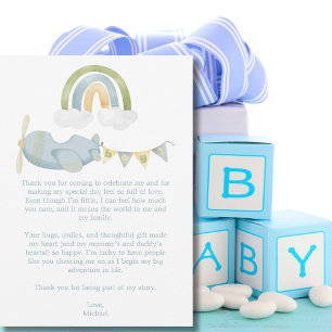 Vintage Aeroplane Clouds Baby Shower Thank You Car Card